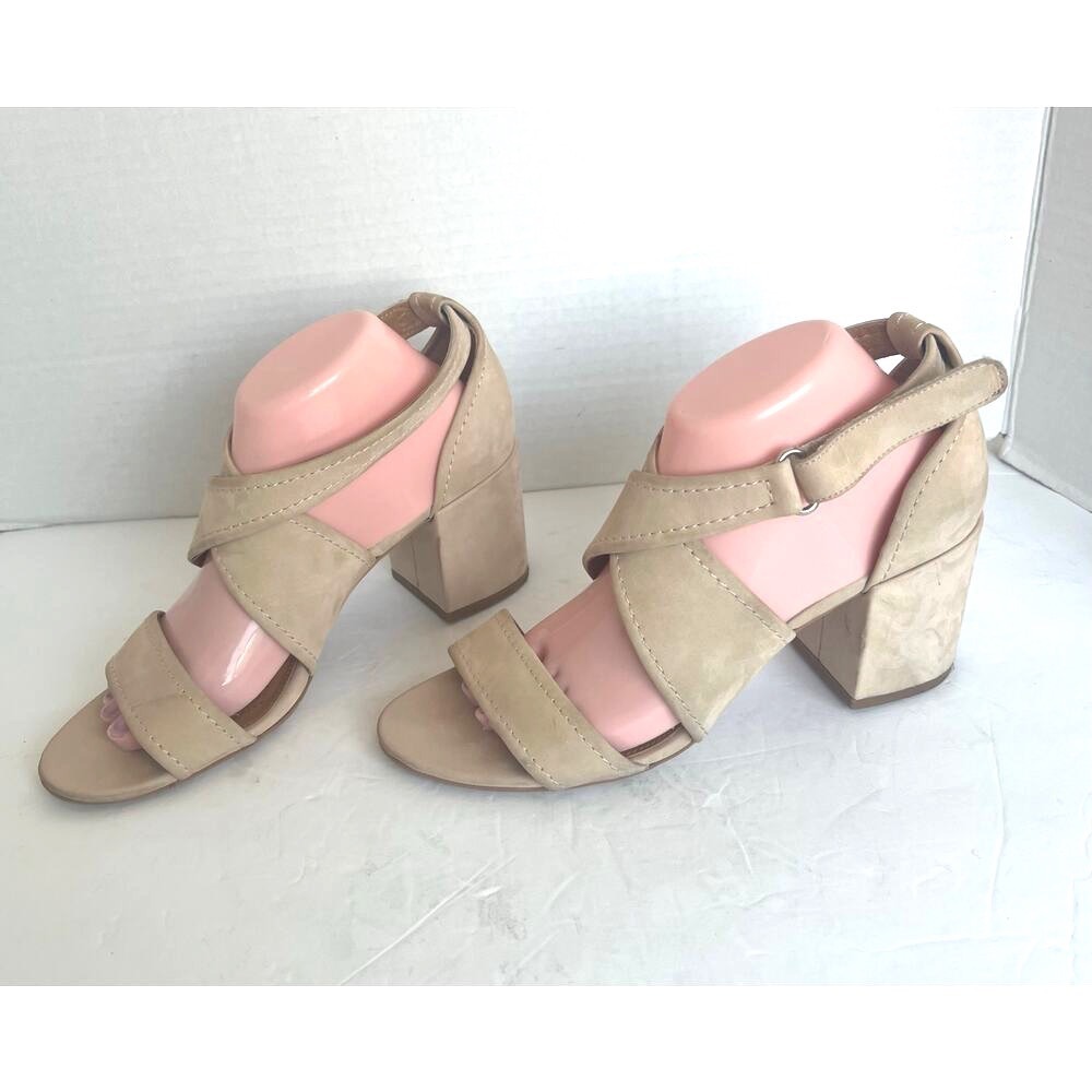 Corso Como Nattie Beige Nubuck Leather Criss Cross Straps Block Heel Sandals 10M